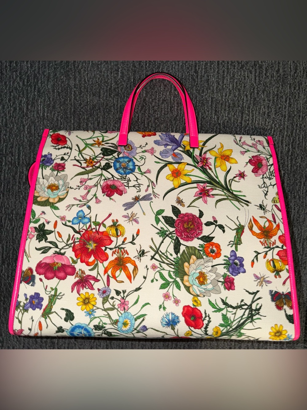 Gucci Floral Print Tote Bag with Pink Handles - Picture 8 of 16